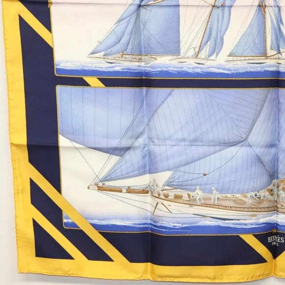 HERMES Carre 90 Scarf ""RAFALES"" Silk Blue Auth - Picture 8 of 14